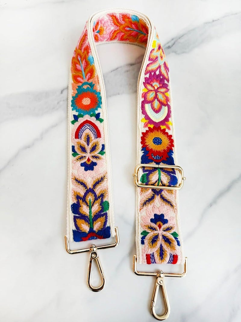 TCOMVEZ Embroidery Flower Purse Strap Replacement Crossbody for Handbags Women Guitar Strap 2 inch Wide Adjustable Bag Straps (Ivory) - Image 3